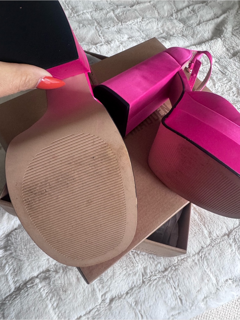 Steve Madden Fuchsia Satin Platform Ankle-Strap Sandals - Picture 4 of 5